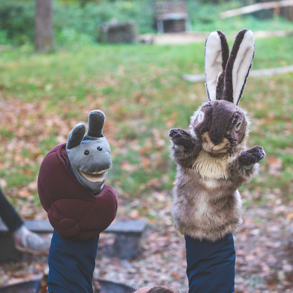 Zwei Handpuppen - Eine Schnecke und ein Hase